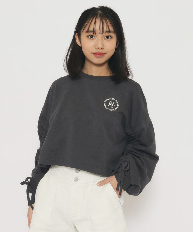 PINK-latte「袖リボンギャザー ロングTシャツ」|Tシャツ・カットソー|