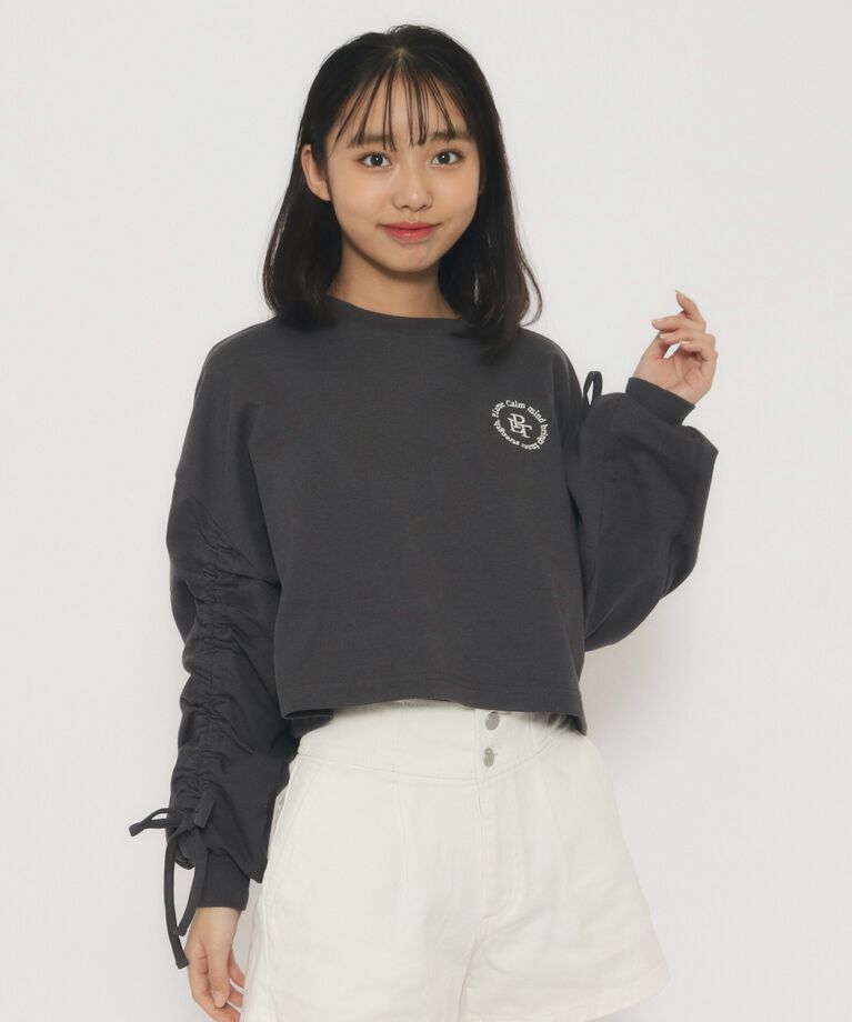 PINK-latte「袖リボンギャザー ロングTシャツ」|Tシャツ・カットソー|