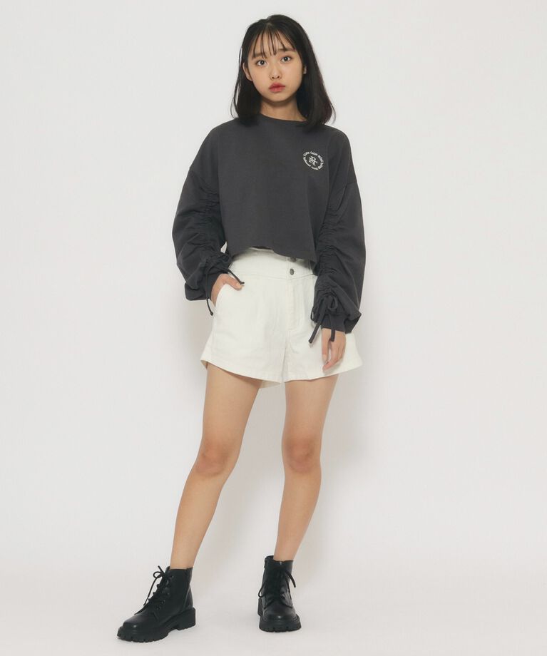 PINK-latte「袖リボンギャザー ロングTシャツ」|Tシャツ・カットソー|