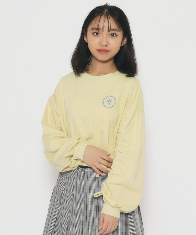 PINK-latte「袖リボンギャザー ロングTシャツ」|Tシャツ・カットソー|