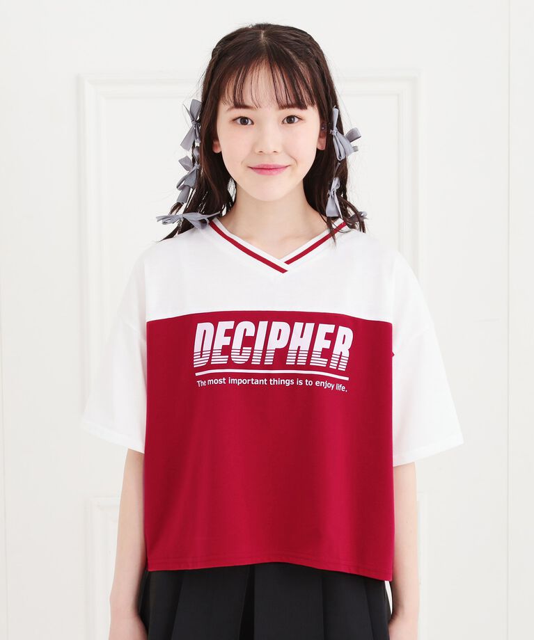 PINK-latte「Vネック切替Tシャツ」|Tシャツ・カットソー|