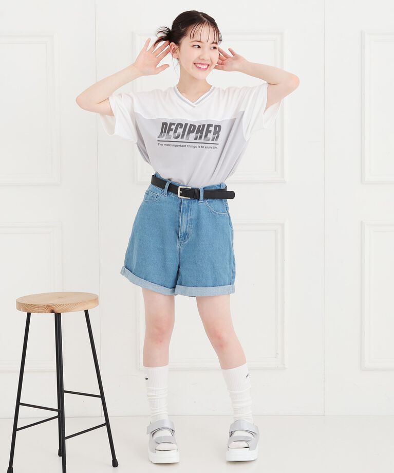 PINK-latte「Vネック切替Tシャツ」|Tシャツ・カットソー|