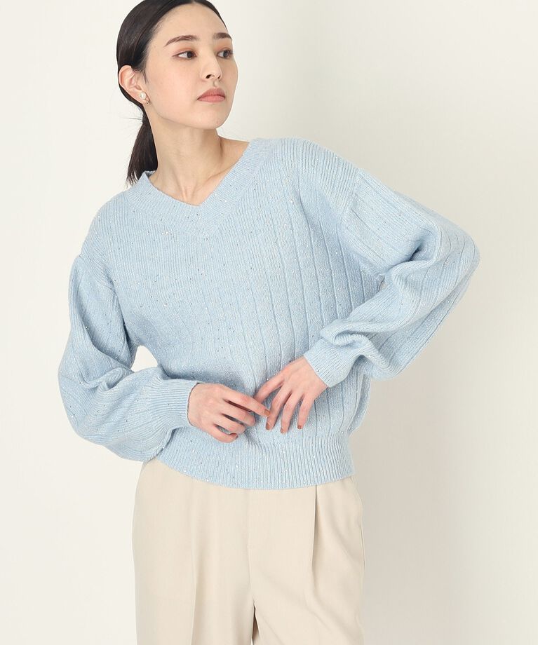 THE SHOP TK「キラキラスパンコールリブニット【手洗い可】」|ニット・セーター|ｻｯｸｽﾌﾞﾙｰ(090)