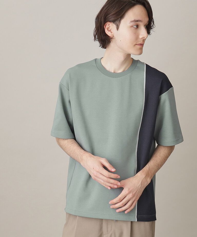 THE SHOP TK「フェザーダンボール切替えTシャツ」|Tシャツ・カットソー|グリーン(522)