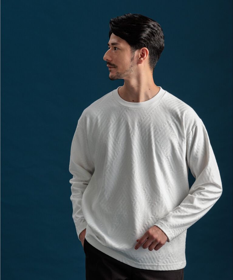THE SHOP TK「リンクスジャカード長袖Ｔシャツ」|Tシャツ・カットソー|ｵﾌﾎﾜｲﾄ(003)