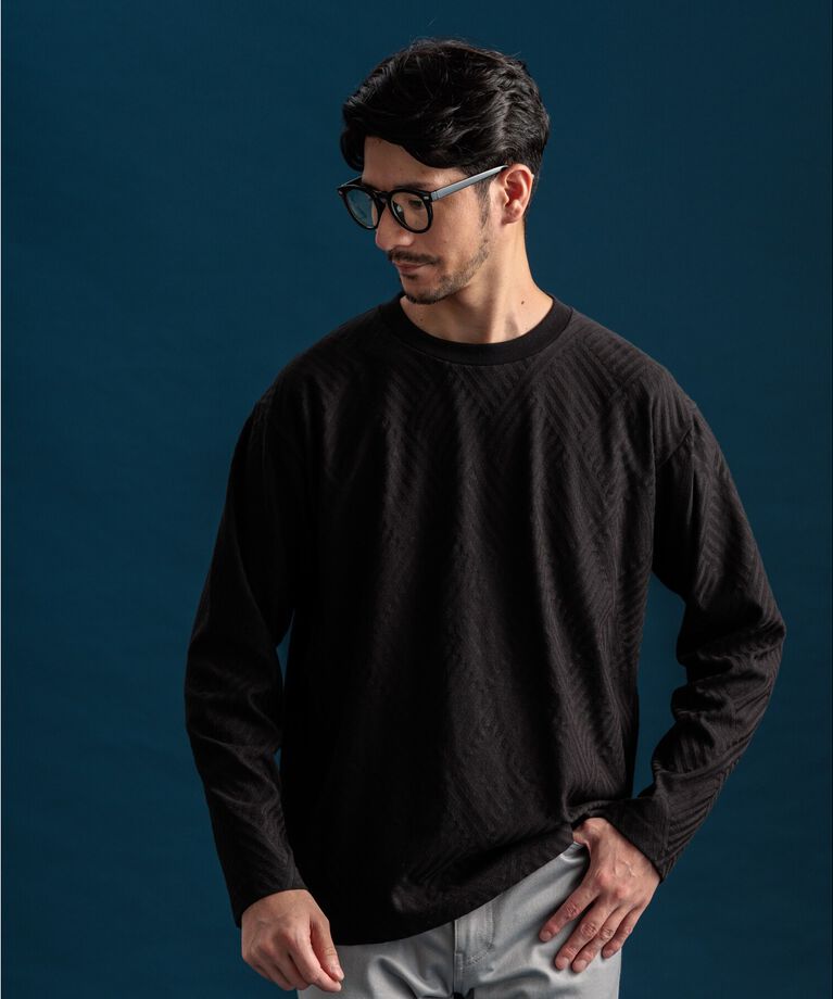 THE SHOP TK「リンクスジャカード長袖Ｔシャツ」|Tシャツ・カットソー|ﾌﾞﾗｯｸ(019)
