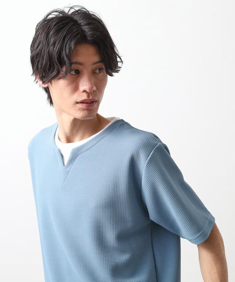 THE SHOP TK「ミニフクレキーネック半袖Tシャツ」|Tシャツ・カットソー|