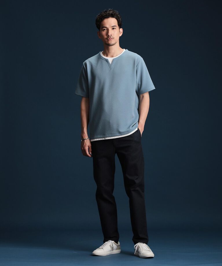 THE SHOP TK「ミニフクレキーネック半袖Tシャツ」|Tシャツ・カットソー|