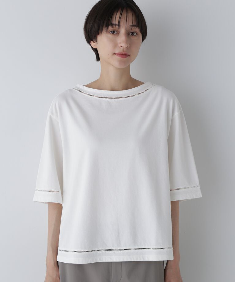  「◆ハイゲージ裏毛レースコンビカットソープルオーバー」|Tシャツ・カットソー|