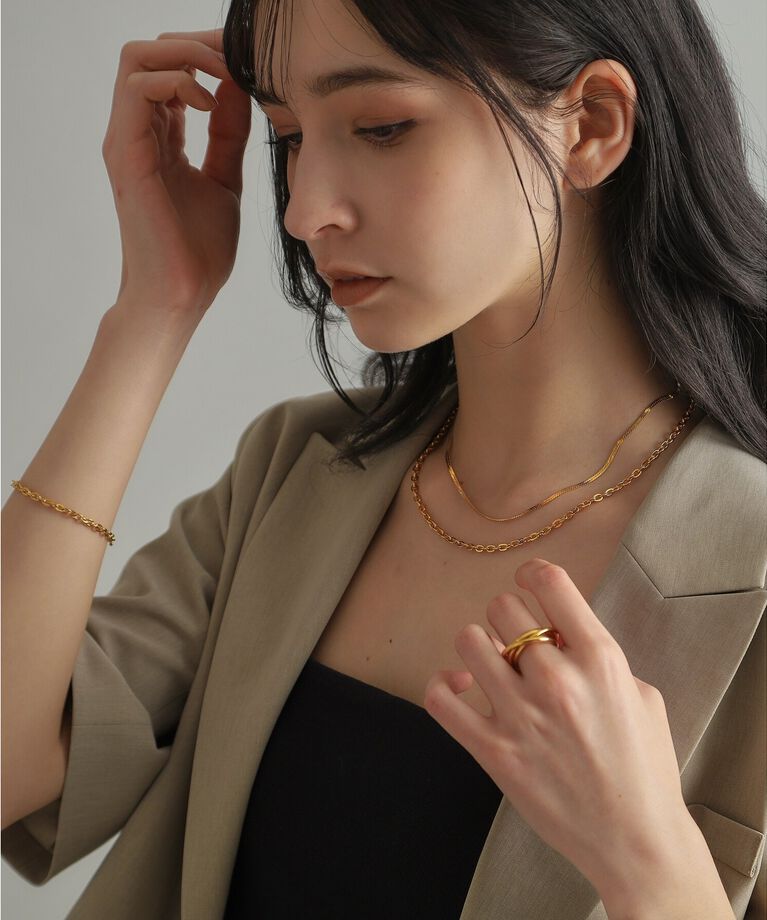 COCOSHNIK ONKITSCH「シルバー デザインチェーン フラットスネークネックレスS GP」|ネックレス|