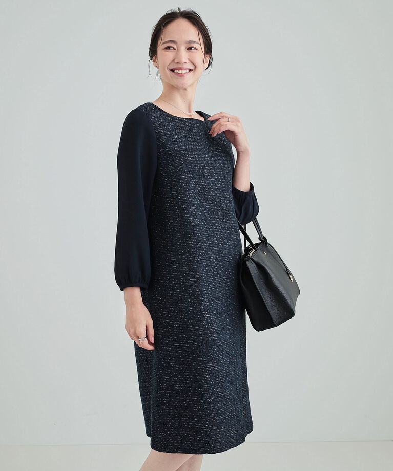 SHOO･LA･RUE「【S－3L／セットアップ可／セレモニー】ツイード異素材使いワンピース」|ワンピース|ダークネイビー(39