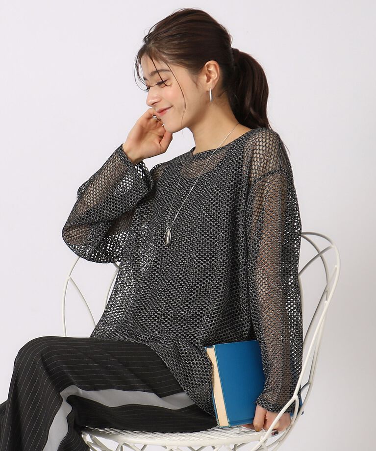 SHOO･LA･RUE「【2点セット】ラメメッシュニット＋タンクトップ」|その他|ブラック(019)