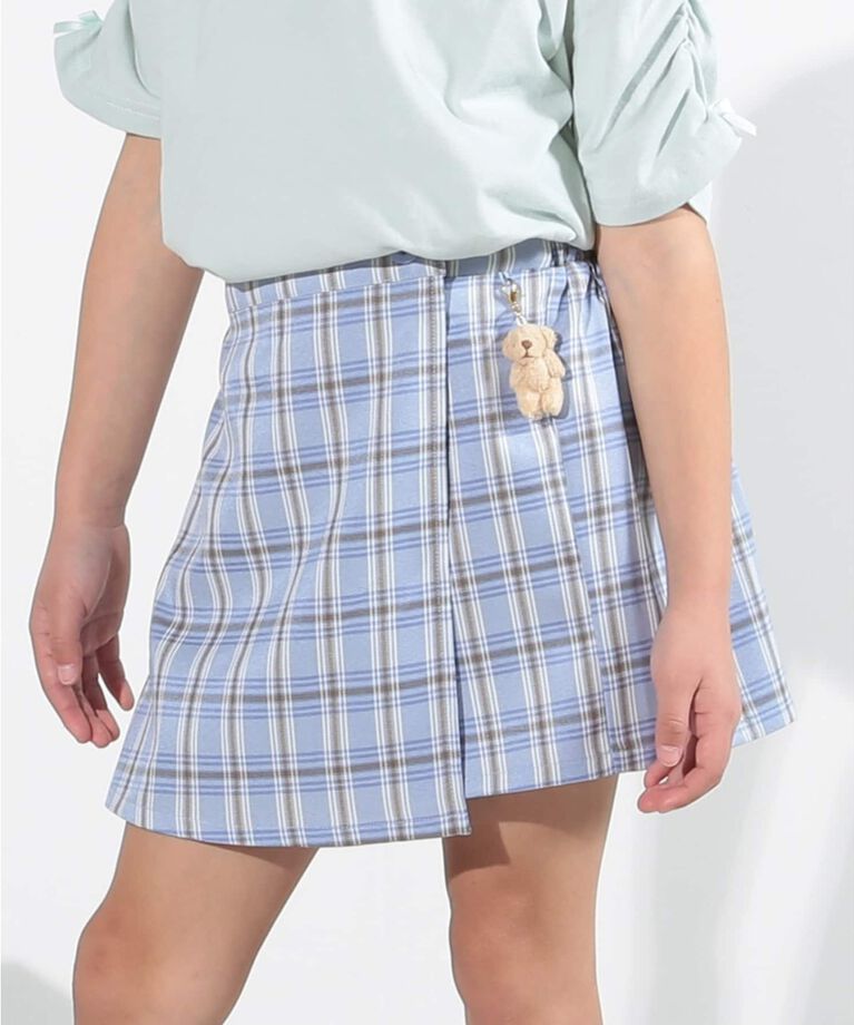 SHOO･LA･RUE「【110-140cm】クマチャーム付きチェックスカパン」|キュロット|サックスブルー(29