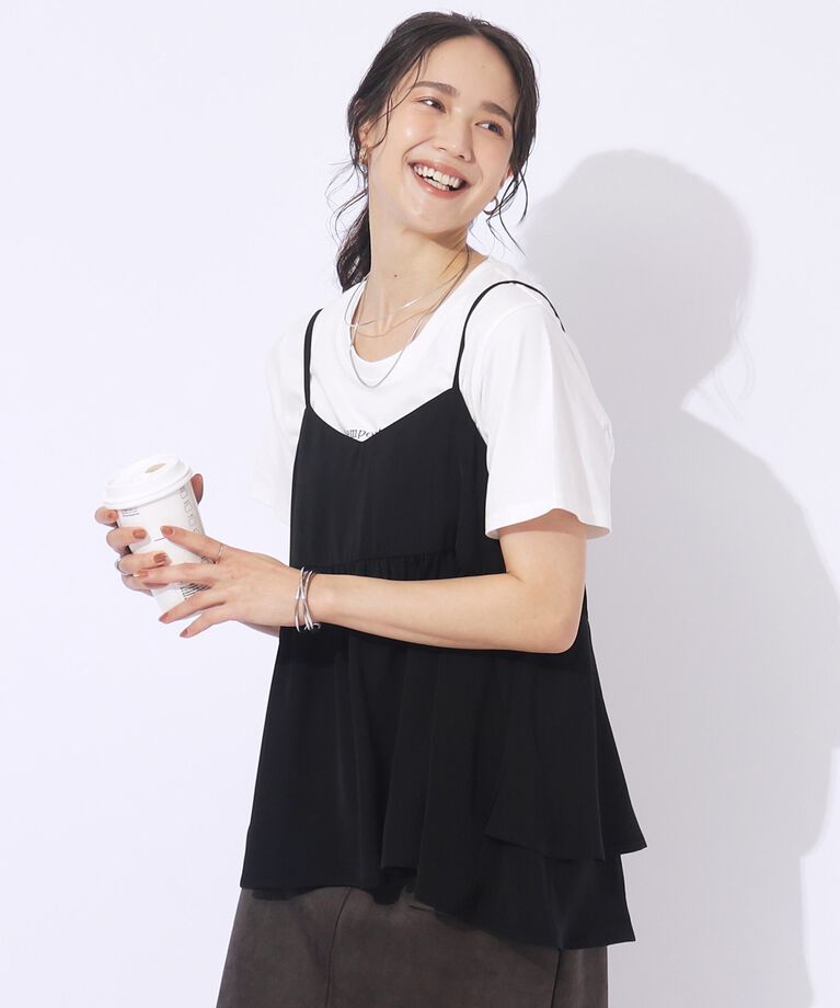 SHOO･LA･RUE「【セットアップ可/洗える】さらさらぷるん ティアードキャミソール」|キャミソール|ﾌﾞﾗｯｸ(019)