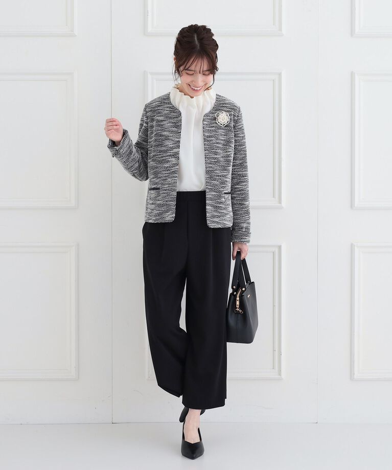 SHOO･LA･RUE「【S-3L】セレモニーからデイリーにも 軽くて柔らかくて着心地の良い カットツイードジャケット」|ノーカラージャケット|
