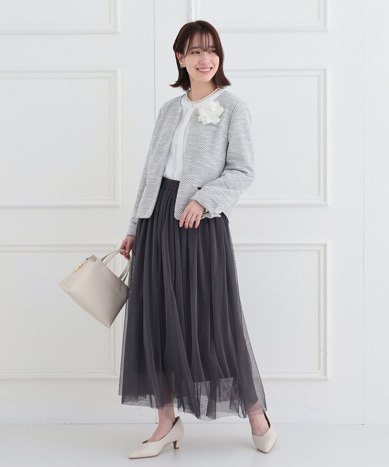 SHOO･LA･RUE「【S-3L】セレモニーからデイリーにも 軽くて柔らかくて着心地の良い カットツイードジャケット」|ノーカラージャケット|