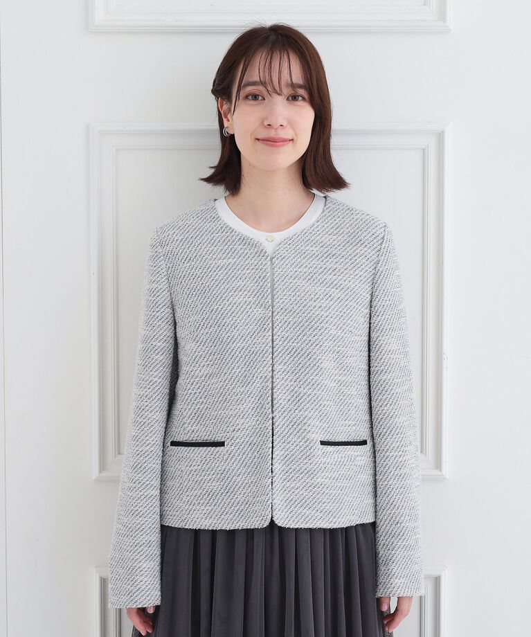 SHOO･LA･RUE「【S-3L】セレモニーからデイリーにも 軽くて柔らかくて着心地の良い カットツイードジャケット」|ノーカラージャケット|