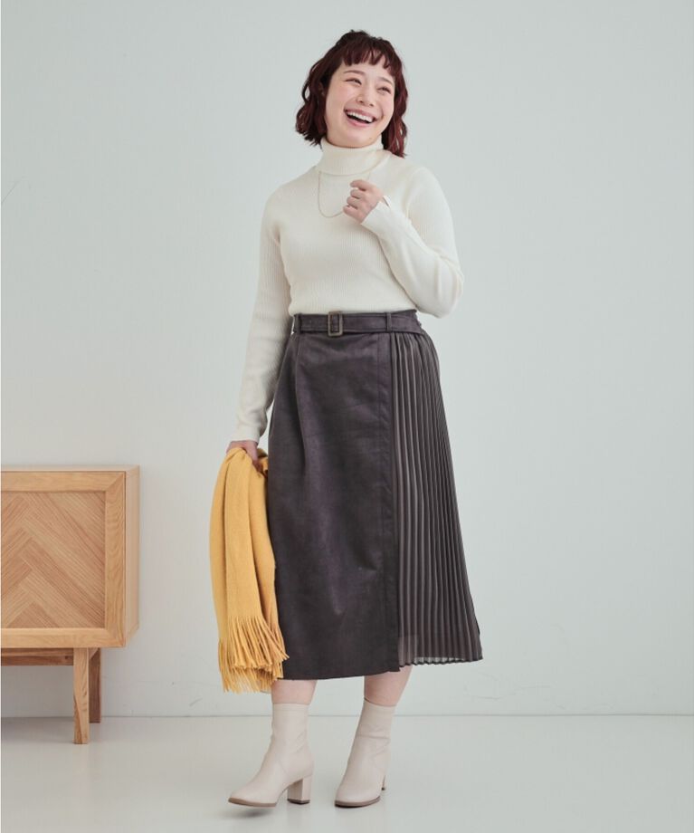 SHOO･LA･RUE「【S-LL】共布ベルト付き サイドプリーツ切り替えスカート」|スカート|
