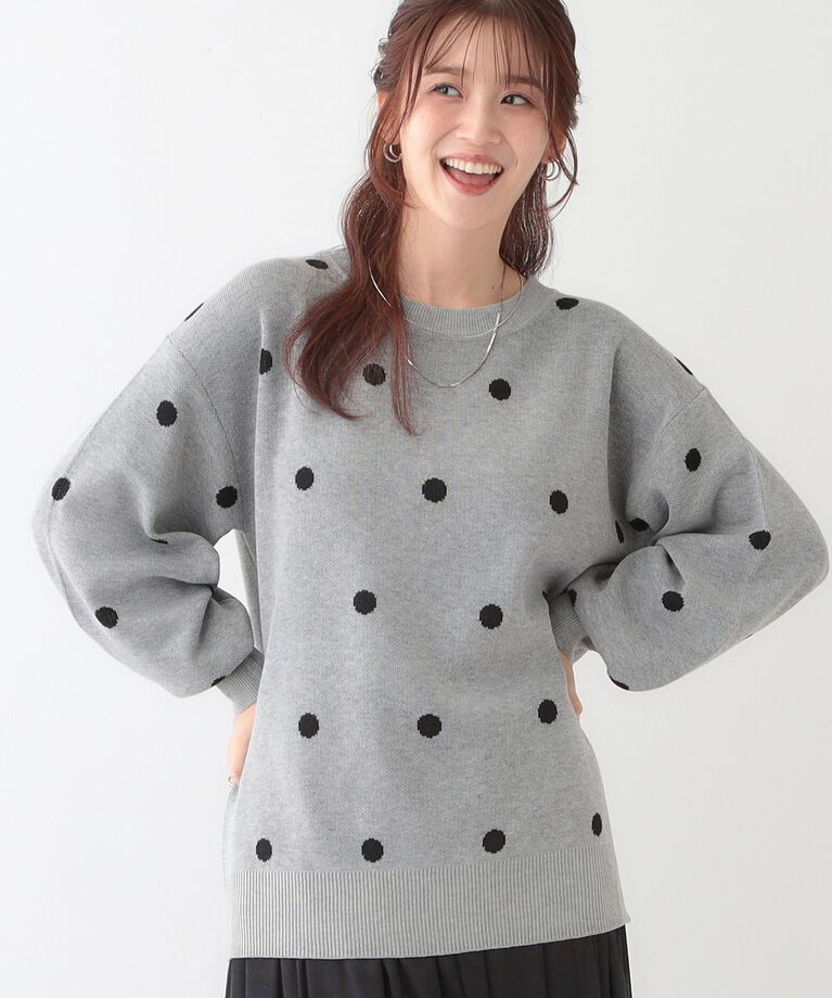 SHOO･LA･RUE「【S-LL】ドット柄が目を惹く ゆったりニット」|ニット・セーター|グレー(112)