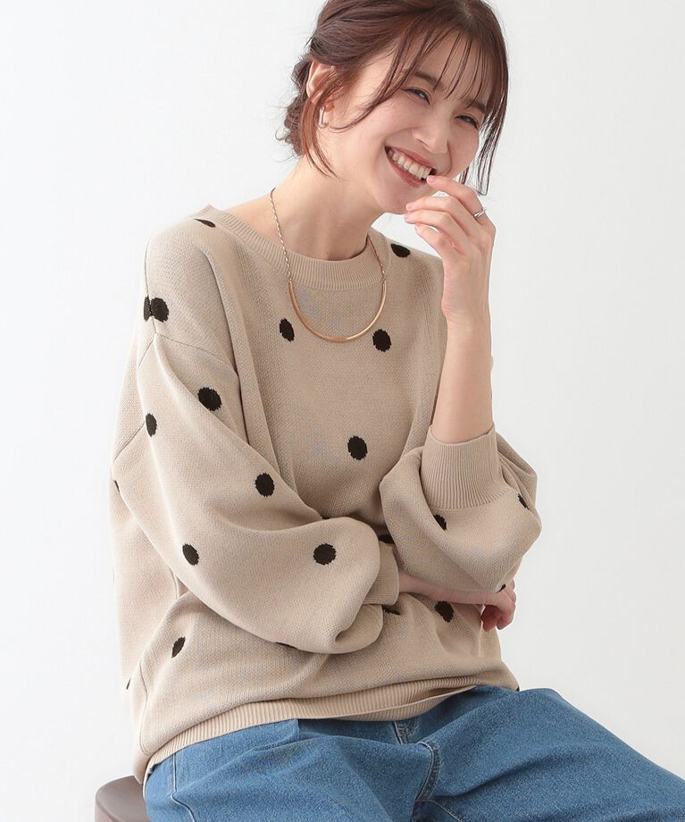 SHOO･LA･RUE「【S-LL】ドット柄が目を惹く ゆったりニット」|ニット・セーター|ベージュ(552)