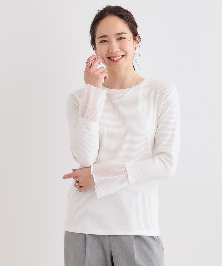 SHOO･LA･RUE「【S-LL】重ね着コーデで差をつける お袖チュールリブトップス」|Tシャツ・カットソー|