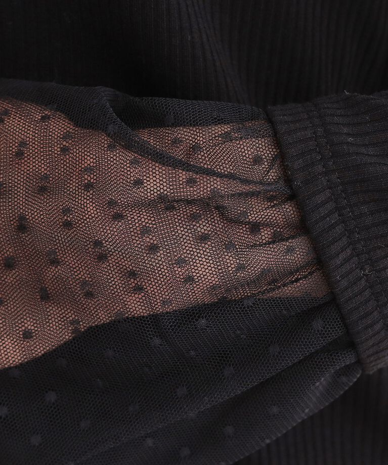 SHOO･LA･RUE「【S-LL】重ね着コーデで差をつける お袖チュールリブトップス」|Tシャツ・カットソー|