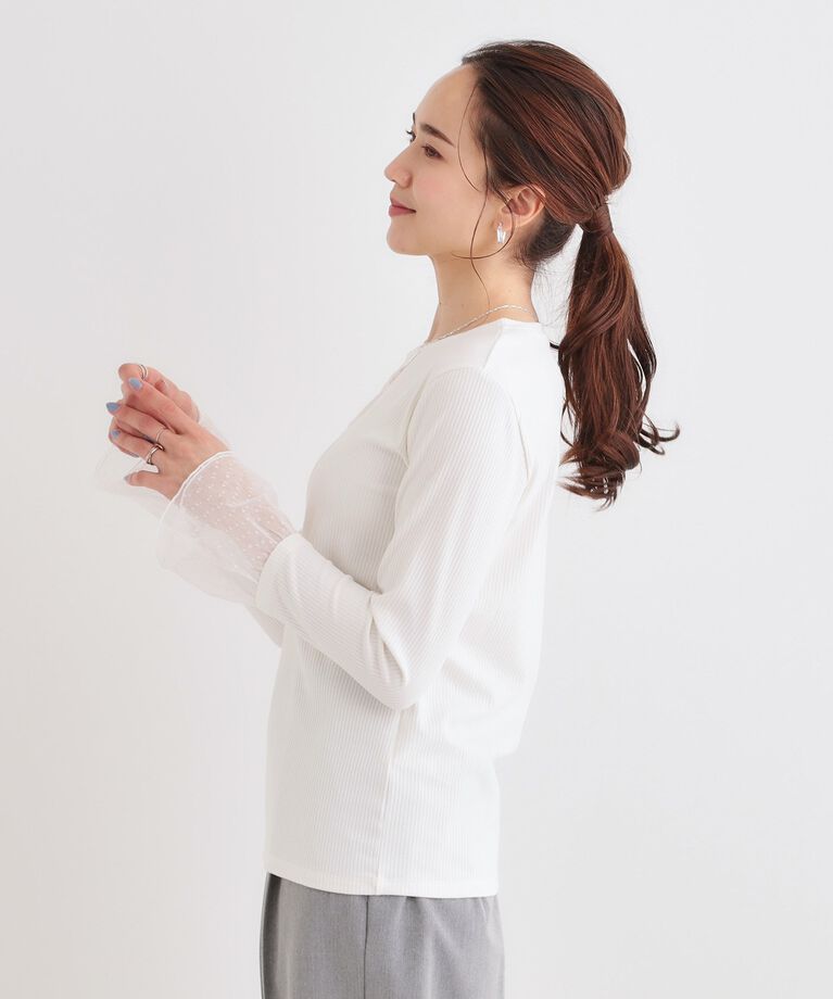 SHOO･LA･RUE「【S-LL】重ね着コーデで差をつける お袖チュールリブトップス」|Tシャツ・カットソー|
