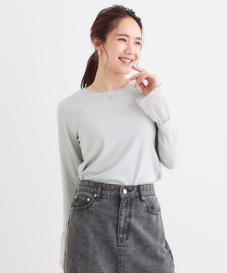 SHOO･LA･RUE「【S-LL】重ね着コーデで差をつける お袖チュールリブトップス」|Tシャツ・カットソー|