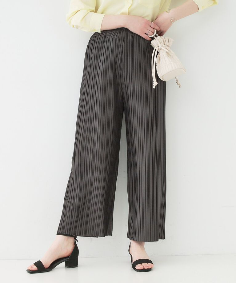 SHOO･LA･RUE「【洗える/S-LL】楽してほっそり見え カットプリーツパンツ」|その他|チャコールグレー(0