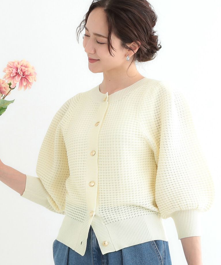 SHOO･LA･RUE「【S-LL】大人フェミニンな着こなしに 透かし編みニットカーディガン」|カーディガン|アイボリー(004)