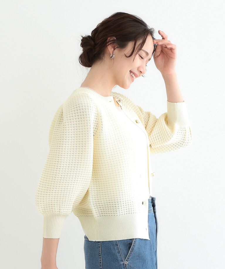SHOO･LA･RUE「【S-LL】大人フェミニンな着こなしに 透かし編みニットカーディガン」|カーディガン|