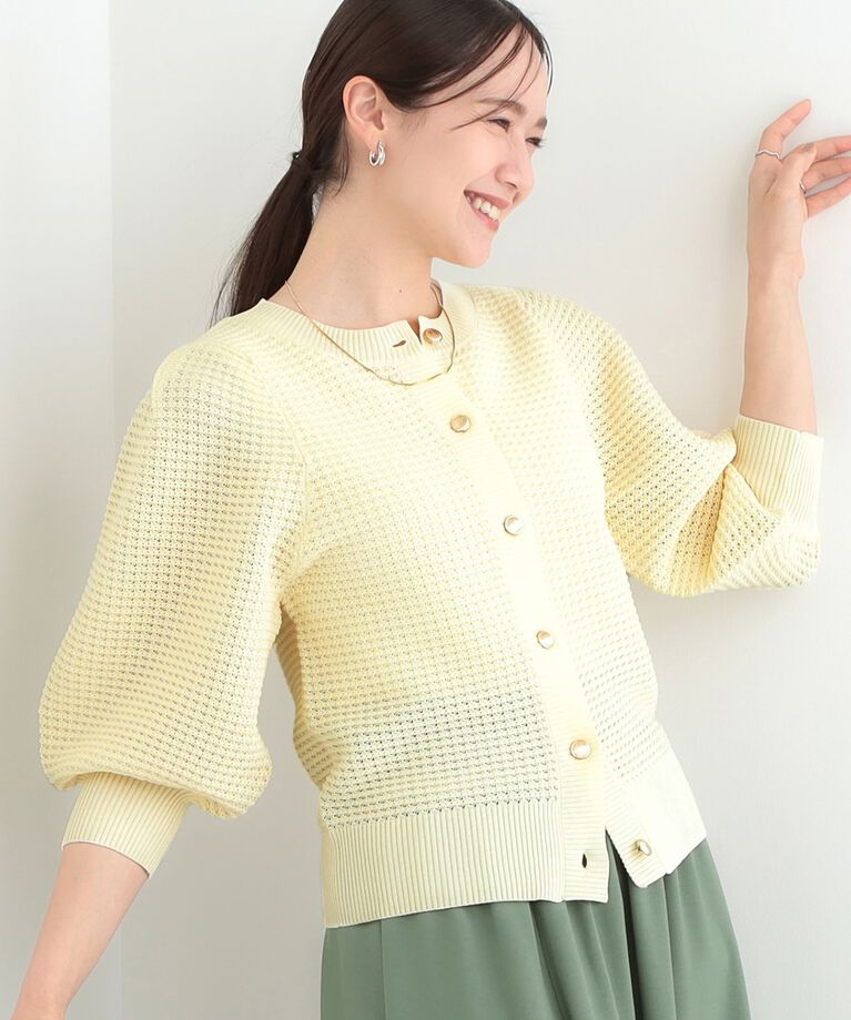 SHOO･LA･RUE「【S-LL】大人フェミニンな着こなしに 透かし編みニットカーディガン」|カーディガン|イエロー(031)
