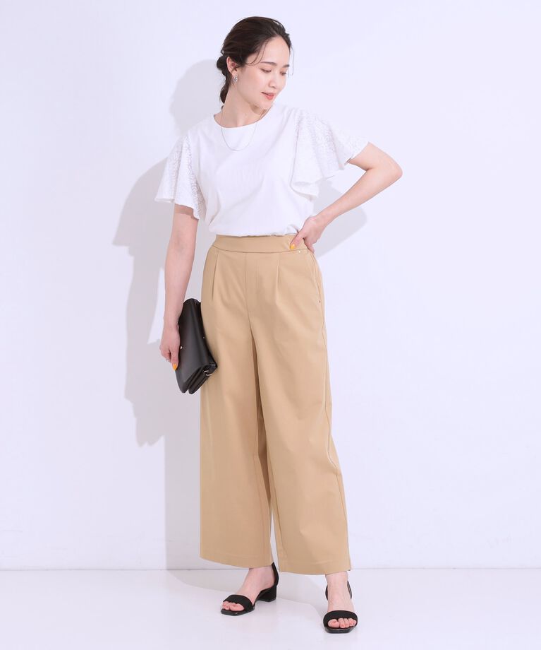 SHOO･LA･RUE「【S-LL/ひんやり】ゴールドパーツがアクセント ストレッチワイドパンツ」|その他|