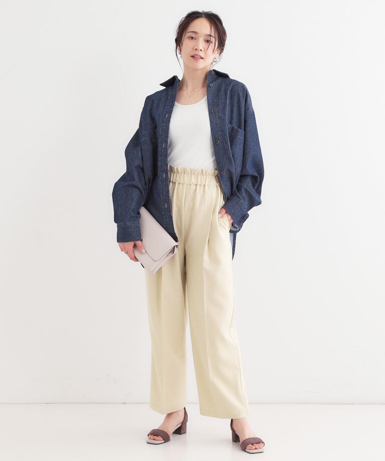SHOO･LA･RUE「【S-LL/ひんやり/吸水速乾】ウエストフリルがアクセント さらりとしたワイドパンツ」|その他|
