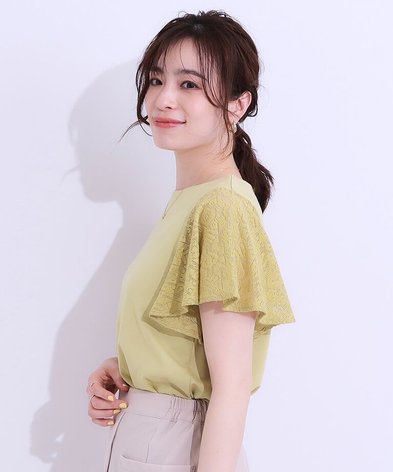 SHOO･LA･RUE「【S-LL】大人の上品コーデに お袖レース切り替えトップス」|Tシャツ・カットソー|
