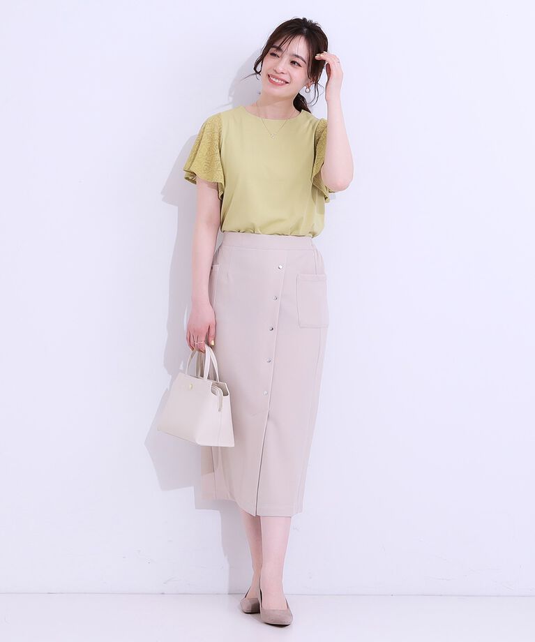 SHOO･LA･RUE「【S-LL】大人の上品コーデに お袖レース切り替えトップス」|Tシャツ・カットソー|