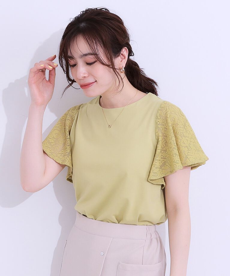 SHOO･LA･RUE「【S-LL】大人の上品コーデに お袖レース切り替えトップス」|Tシャツ・カットソー|