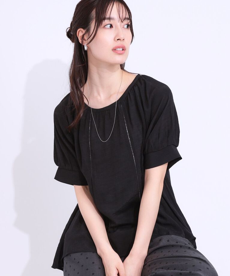 SHOO･LA･RUE「【S-LL/2点セット】インせず着られる はしごレース5分袖ブラウス」|シャツ・ブラウス|ブラック(019)