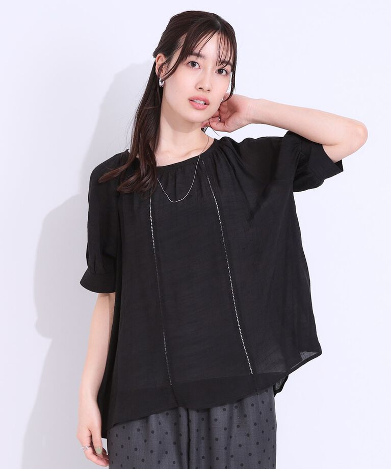 SHOO･LA･RUE「【S-LL/2点セット】インせず着られる はしごレース5分袖ブラウス」|シャツ・ブラウス|