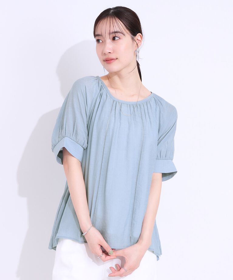 SHOO･LA･RUE「【S-LL/2点セット】インせず着られる はしごレース5分袖ブラウス」|シャツ・ブラウス|