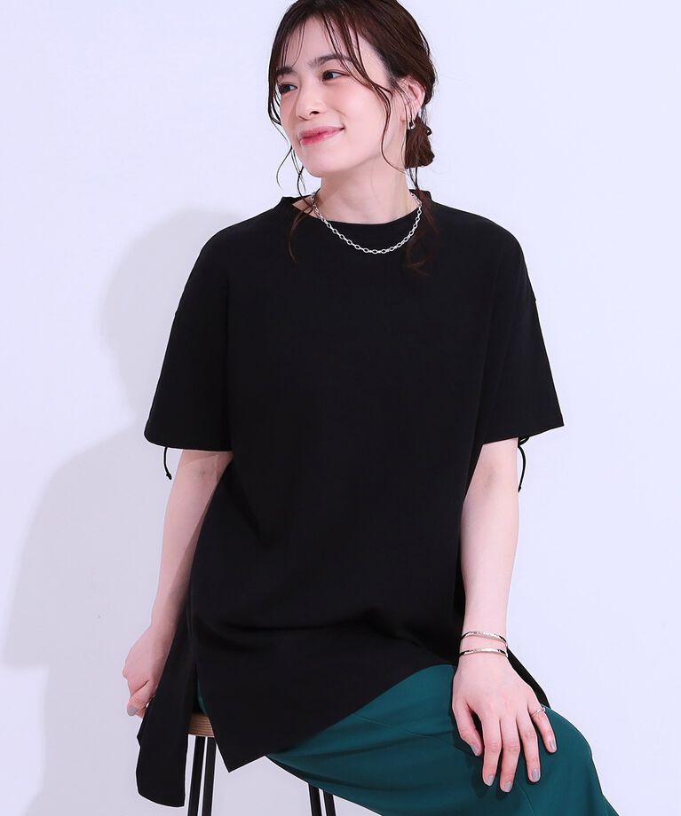 SHOO･LA･RUE「バックシャーリングチュニックTシャツ」|チュニック|ブラック(019)
