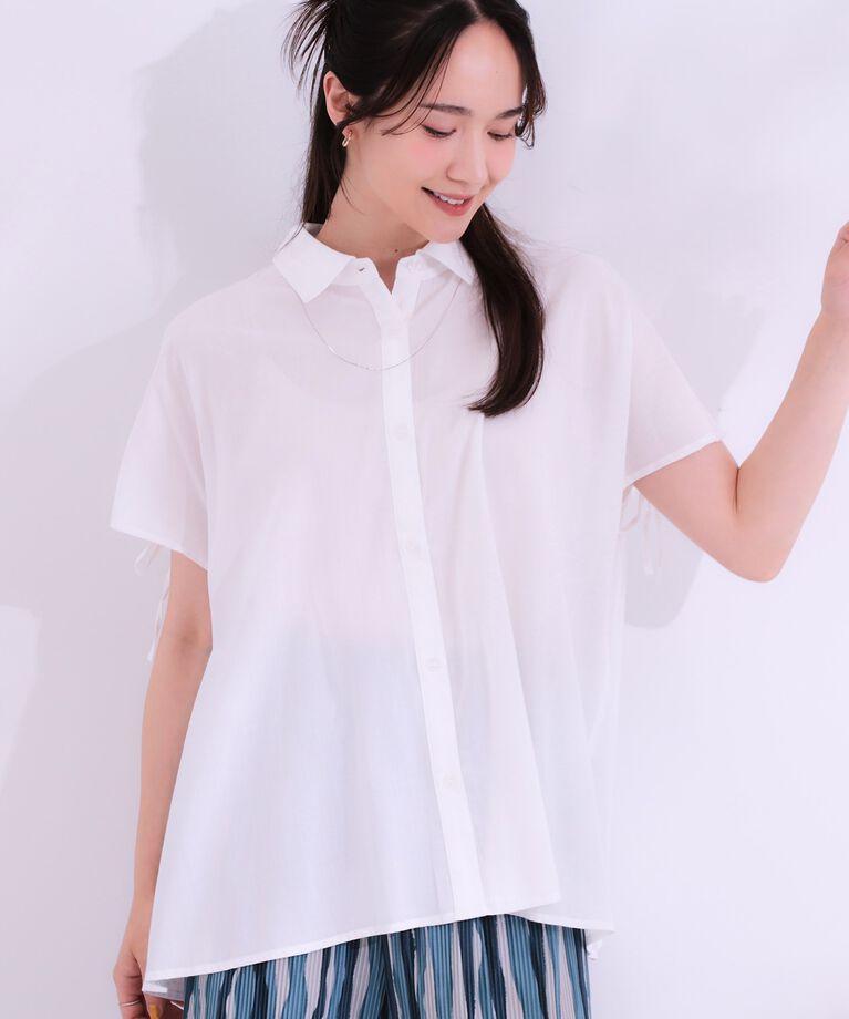 SHOO･LA･RUE「【S-LL/接触冷感】後ろ姿も抜かりなく インせず着られる バックギャザーシャツ」|シャツ・ブラウス|アイボリー(004)