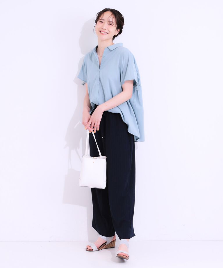 SHOO･LA･RUE「【S-LL/接触冷感】後ろ姿も抜かりなく インせず着られる バックギャザーシャツ」|シャツ・ブラウス|
