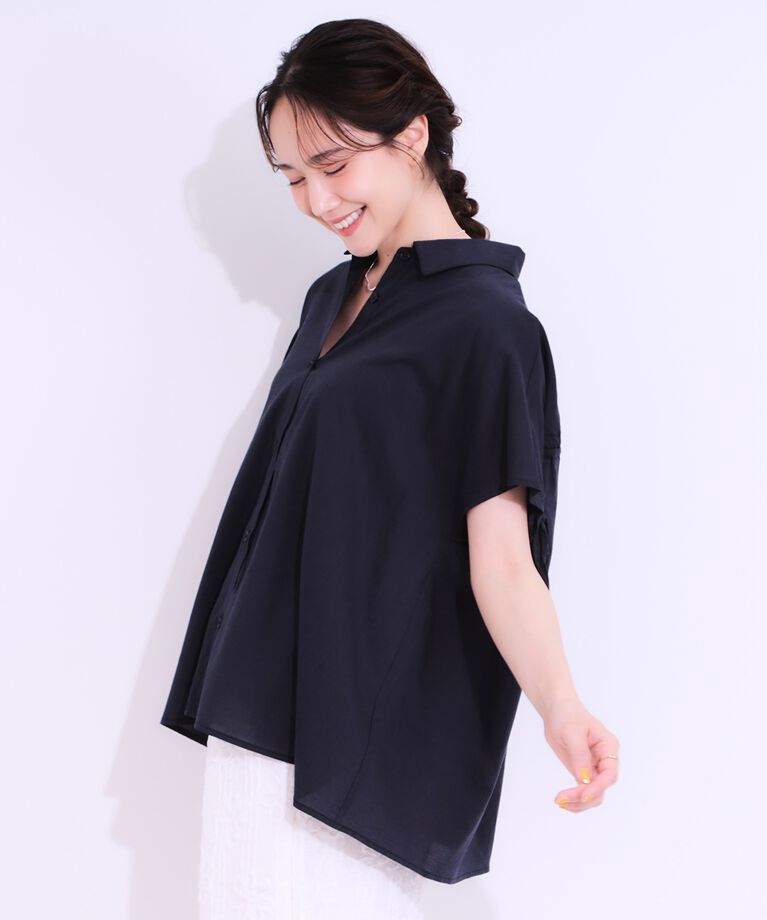 SHOO･LA･RUE「【S-LL/接触冷感】後ろ姿も抜かりなく インせず着られる バックギャザーシャツ」|シャツ・ブラウス|