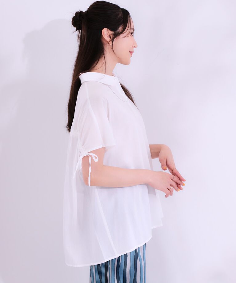 SHOO･LA･RUE「【S-LL/接触冷感】後ろ姿も抜かりなく インせず着られる バックギャザーシャツ」|シャツ・ブラウス|
