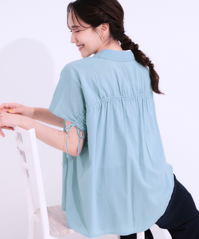 SHOO･LA･RUE「【S-LL/接触冷感】後ろ姿も抜かりなく インせず着られる バックギャザーシャツ」|シャツ・ブラウス|ブルー(091)