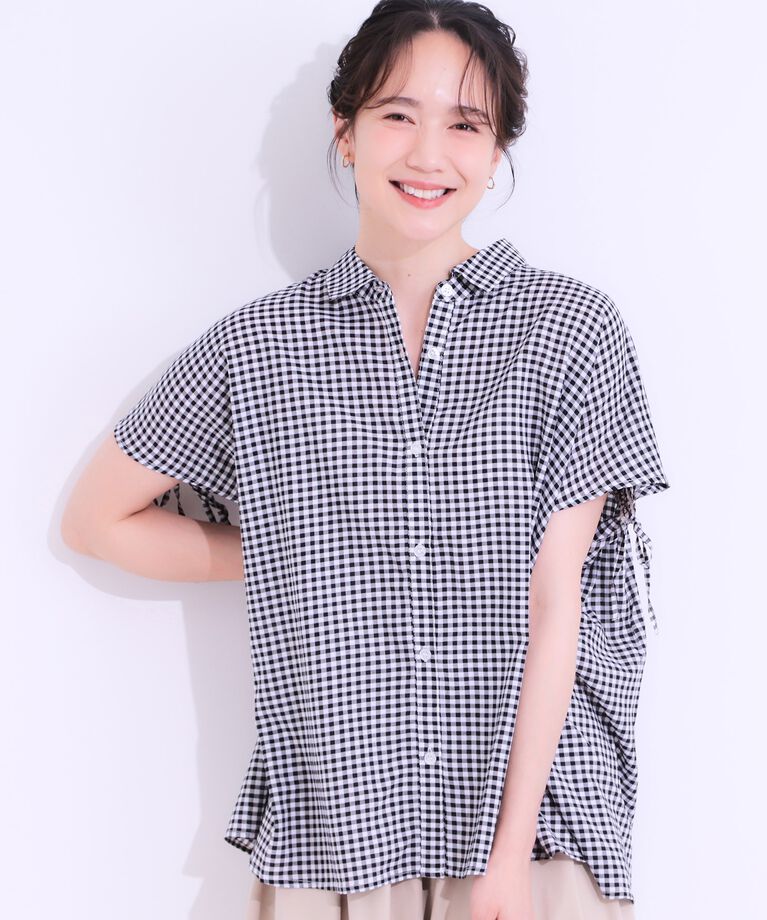 SHOO･LA･RUE「【S-LL/接触冷感】後ろ姿も抜かりなく インせず着られる バックギャザーシャツ」|シャツ・ブラウス|ブラック(219)