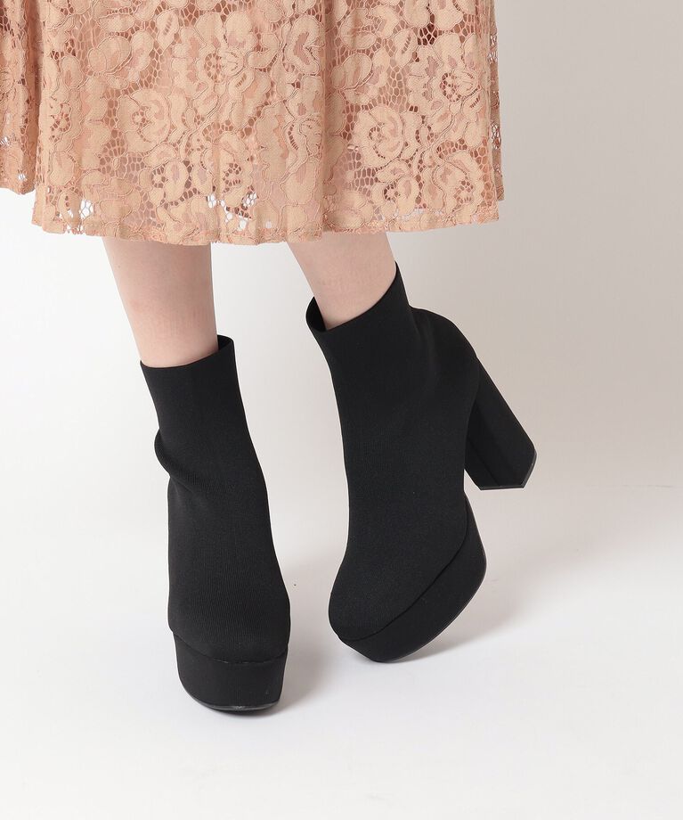 ESPERANZA「【ラク盛り／ショートブーツ】リピーター続出／脚長美脚　厚底ニットショートブーツ」|ショートブーツ|