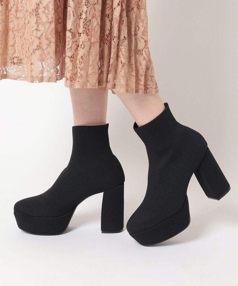 ESPERANZA「【ラク盛り／ショートブーツ】リピーター続出／脚長美脚　厚底ニットショートブーツ」|ショートブーツ|