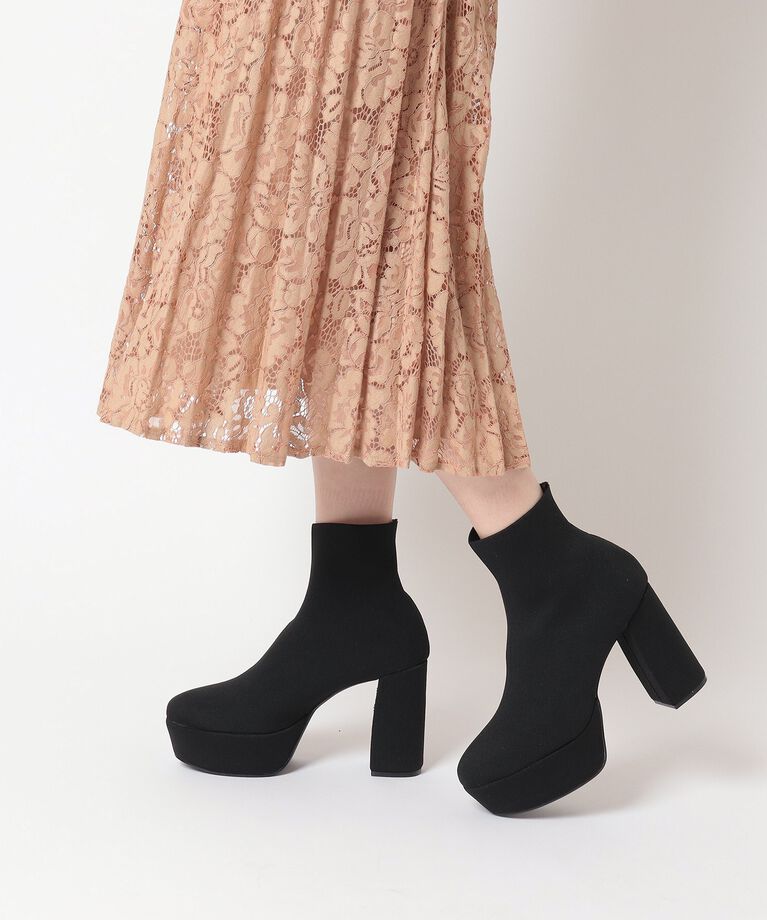ESPERANZA「【ラク盛り／ショートブーツ】リピーター続出／脚長美脚　厚底ニットショートブーツ」|ショートブーツ|